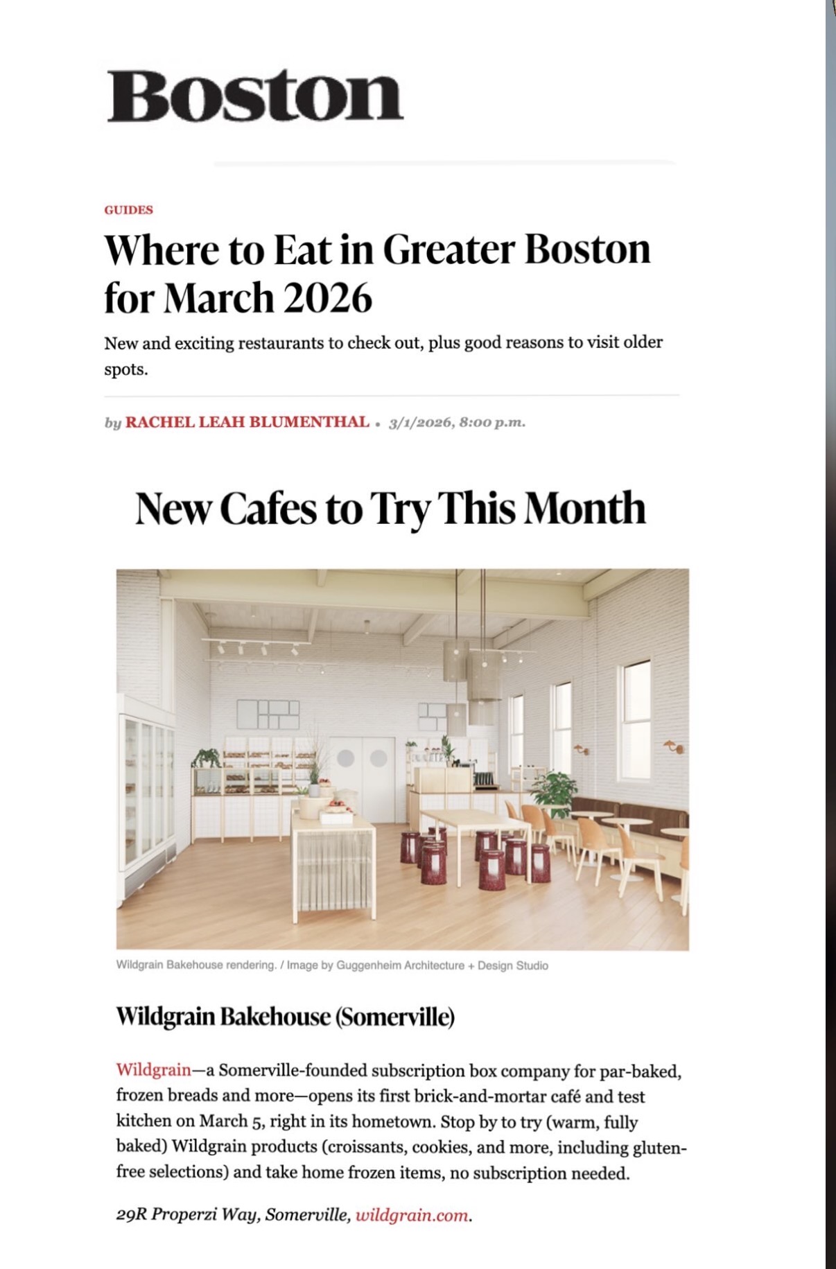 Boston Magazine feature about Wildgrain Bakehouse